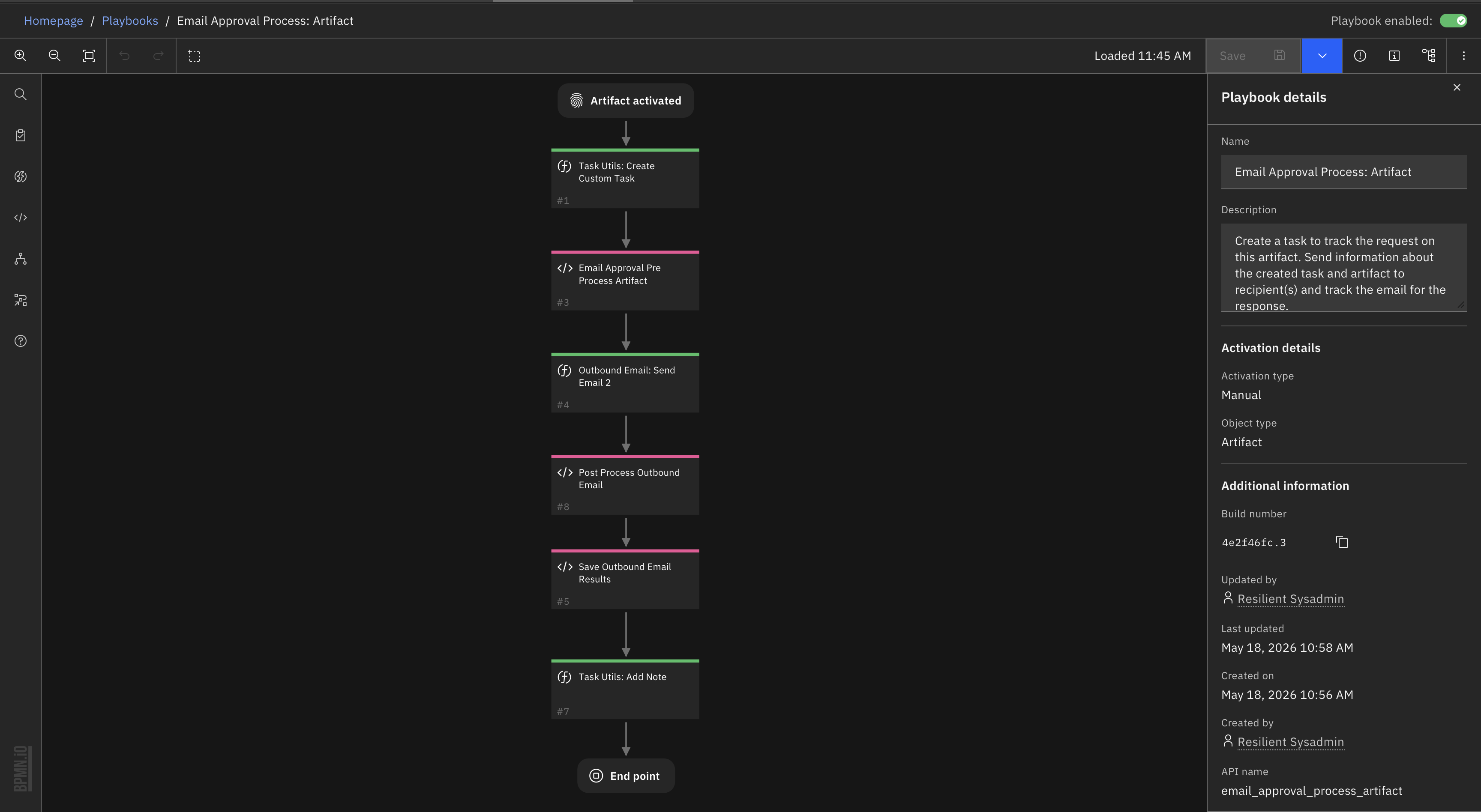 screenshot: artifact playbook