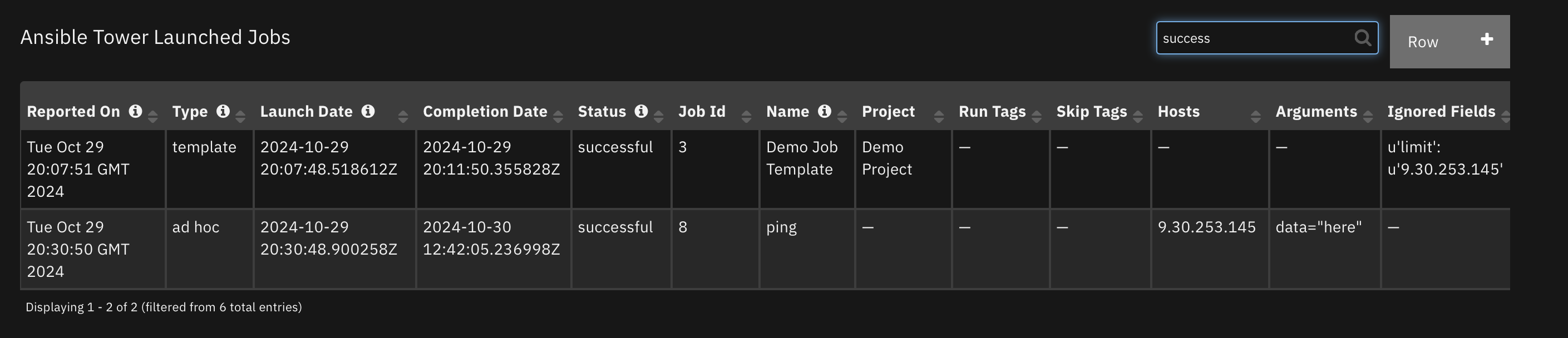 screenshot: dt-ansible-tower-launched-jobs