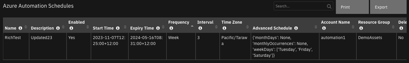 screenshot: dt-azure-automation-schedules