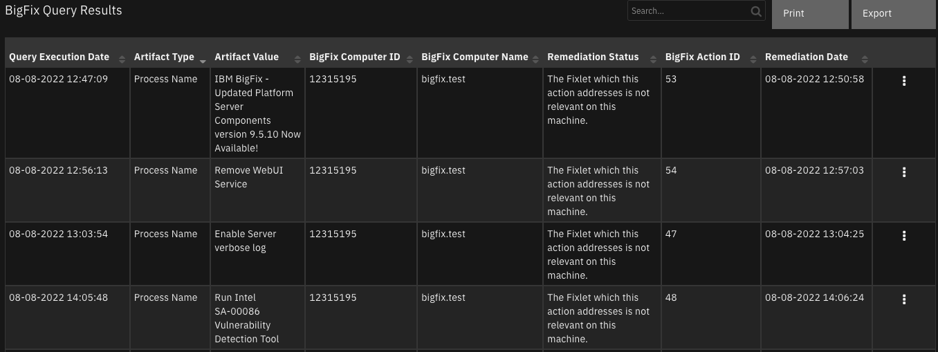 screenshot: dt-bigfix-query-results