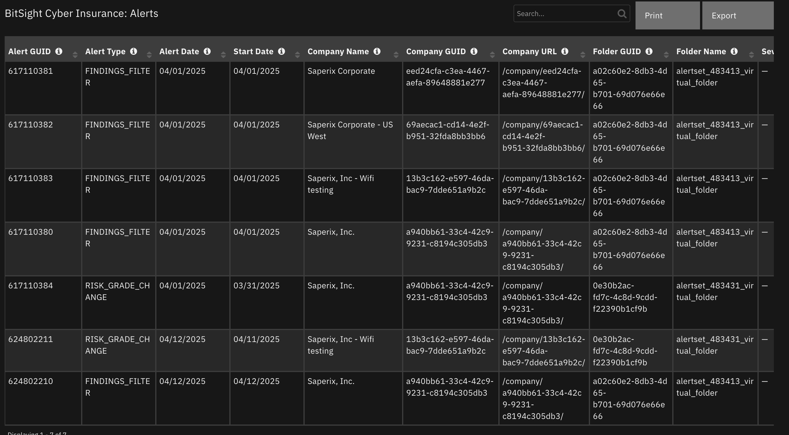 screenshot: dt-bitsight-cyber-insurance-alerts