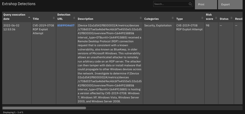 screenshot: dt-extrahop-detections