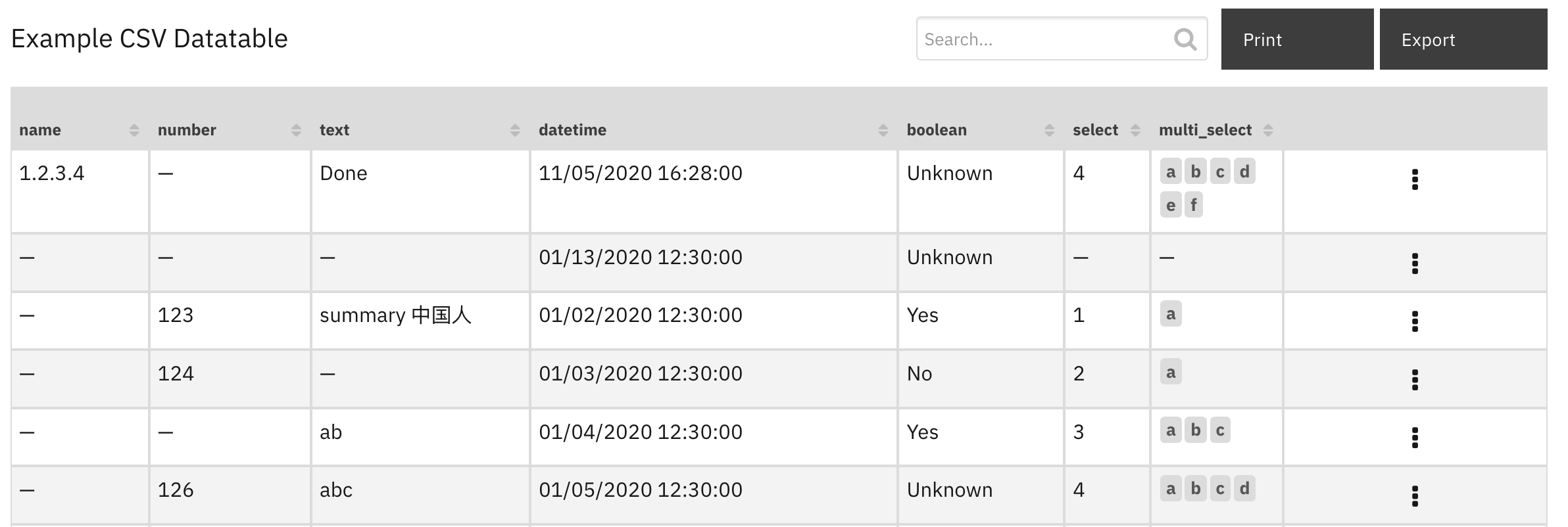 screenshot: dt-example-csv-datatable