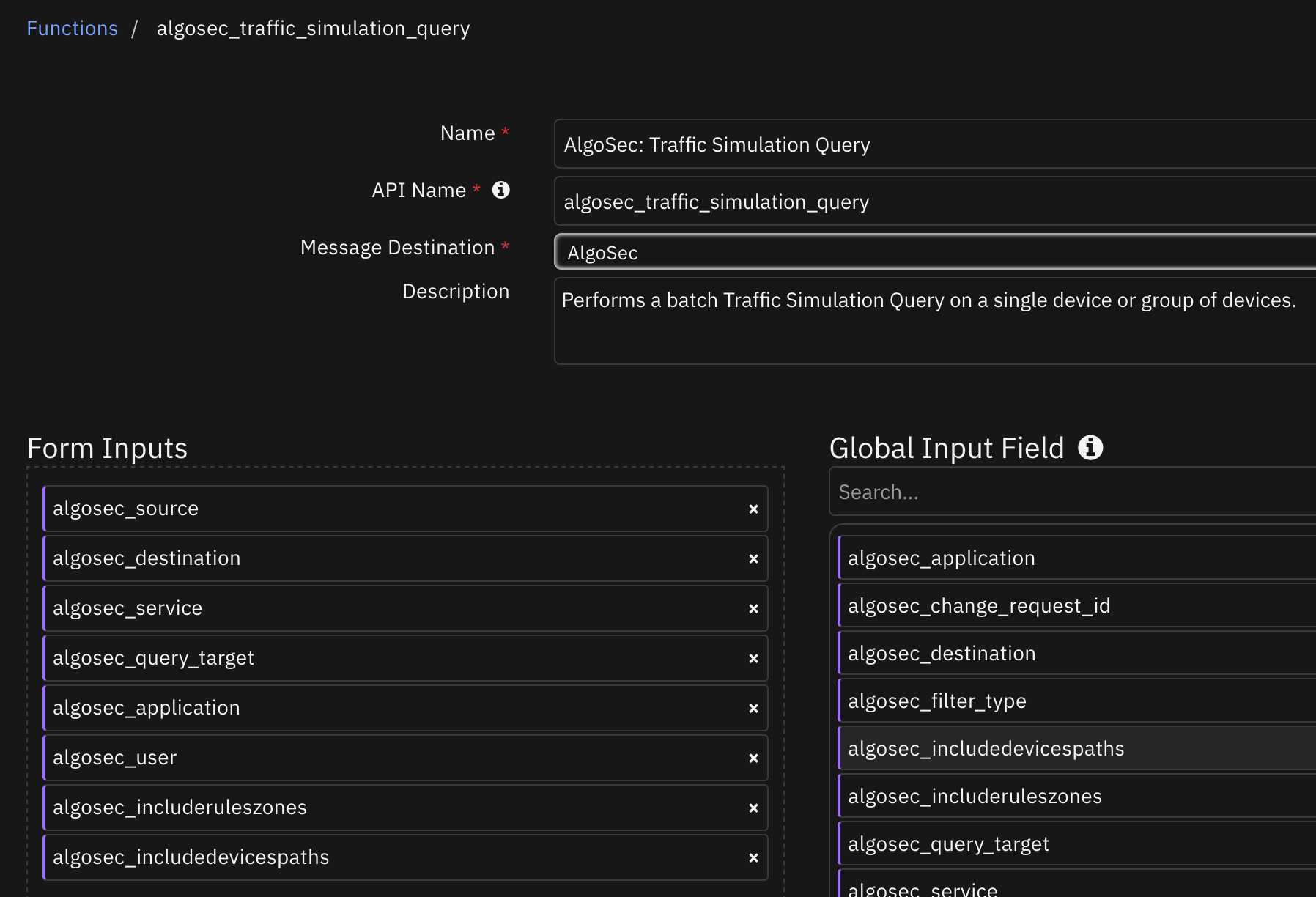 screenshot: fn-algosec-traffic-simulation-query 