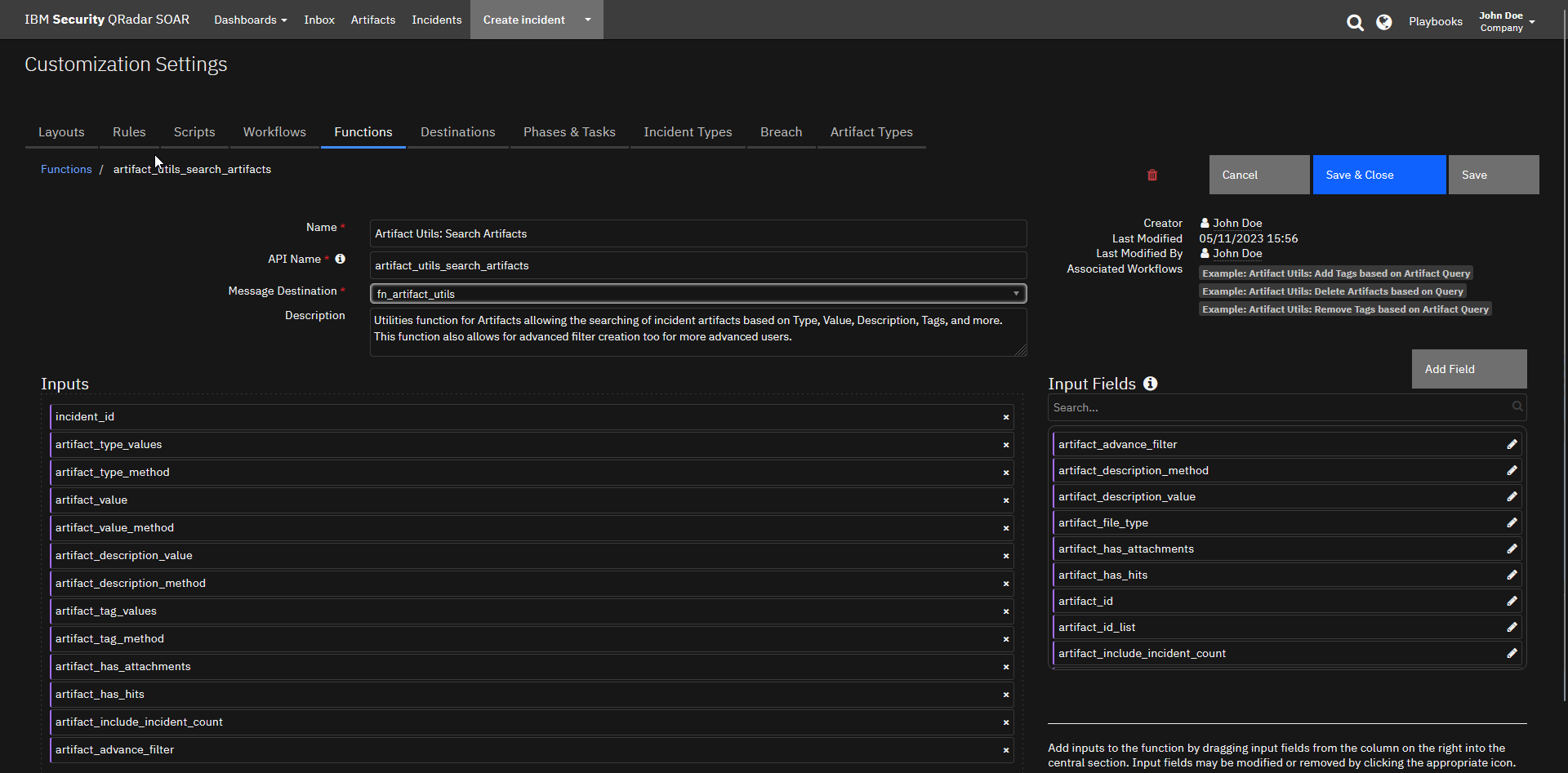 screenshot: fn-artifact-utils-search-artifacts