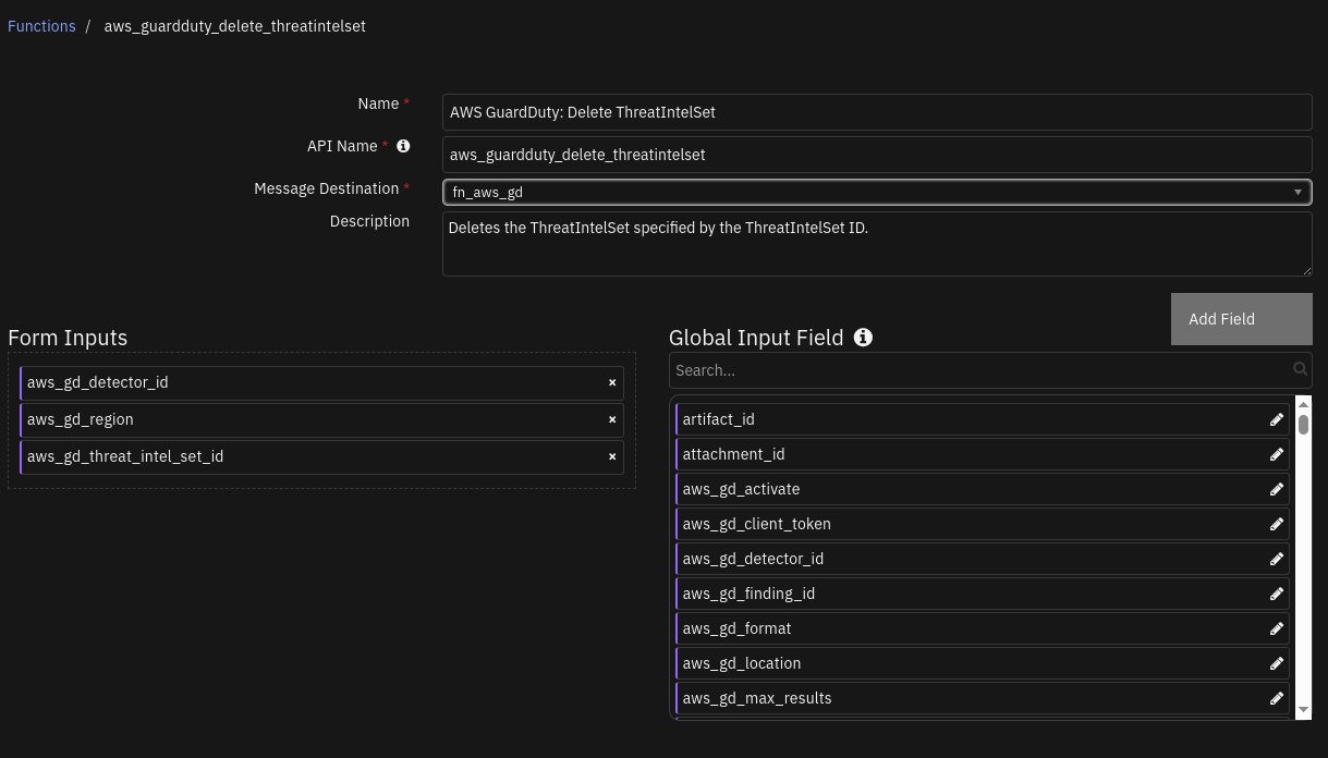 screenshot: fn-aws-guardduty-delete-threatintelset 