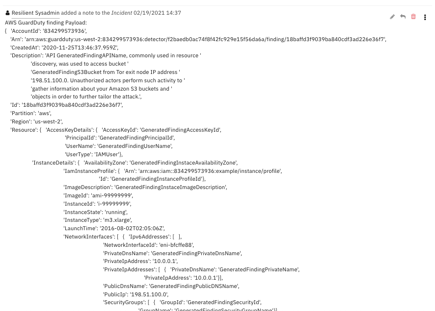 screenshot: fn-aws-guardduty-incident-note