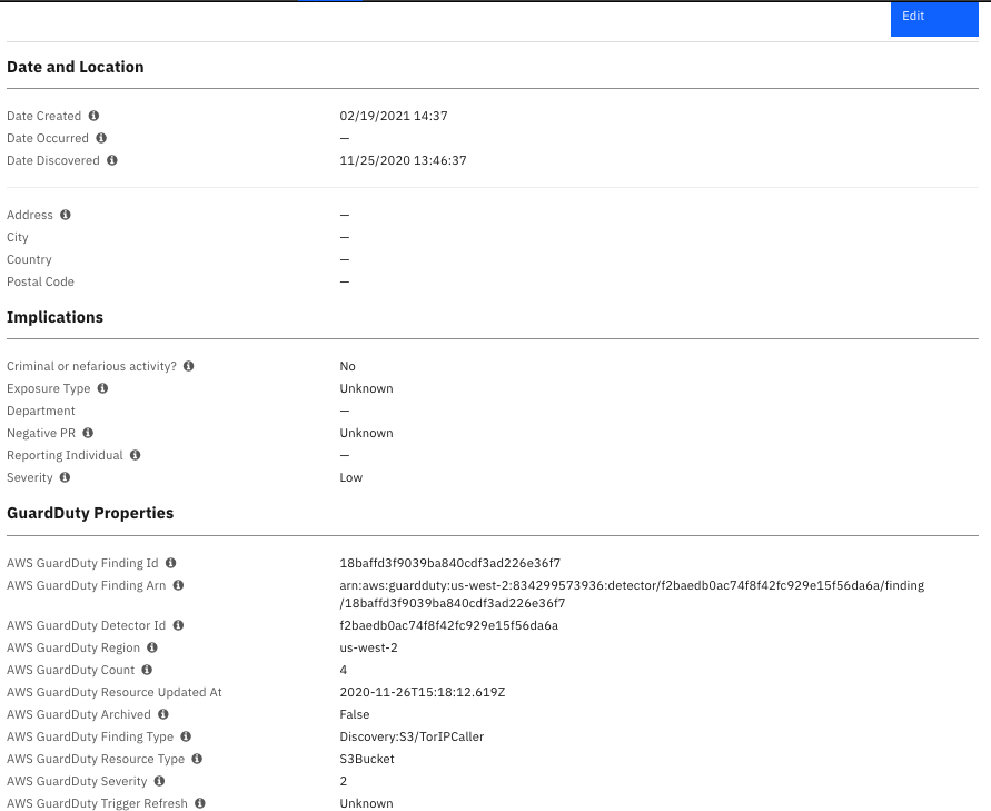 screenshot: fn-aws-guardduty-incident-properties