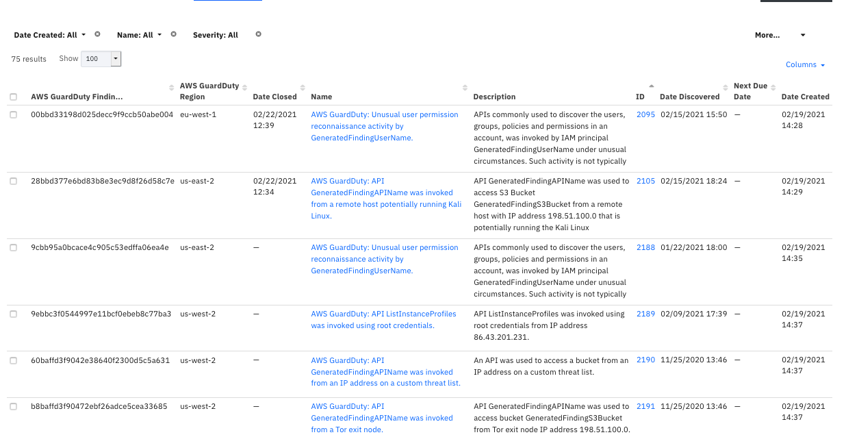 screenshot: fn-aws-guardduty-incidents