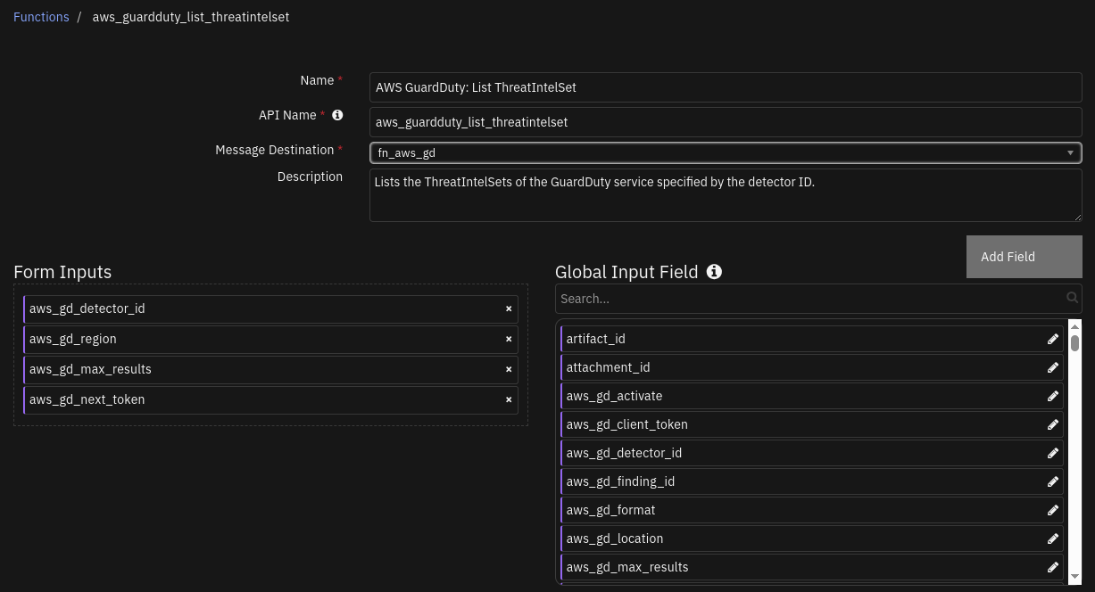 screenshot: fn-aws-guardduty-list-threatintelset 