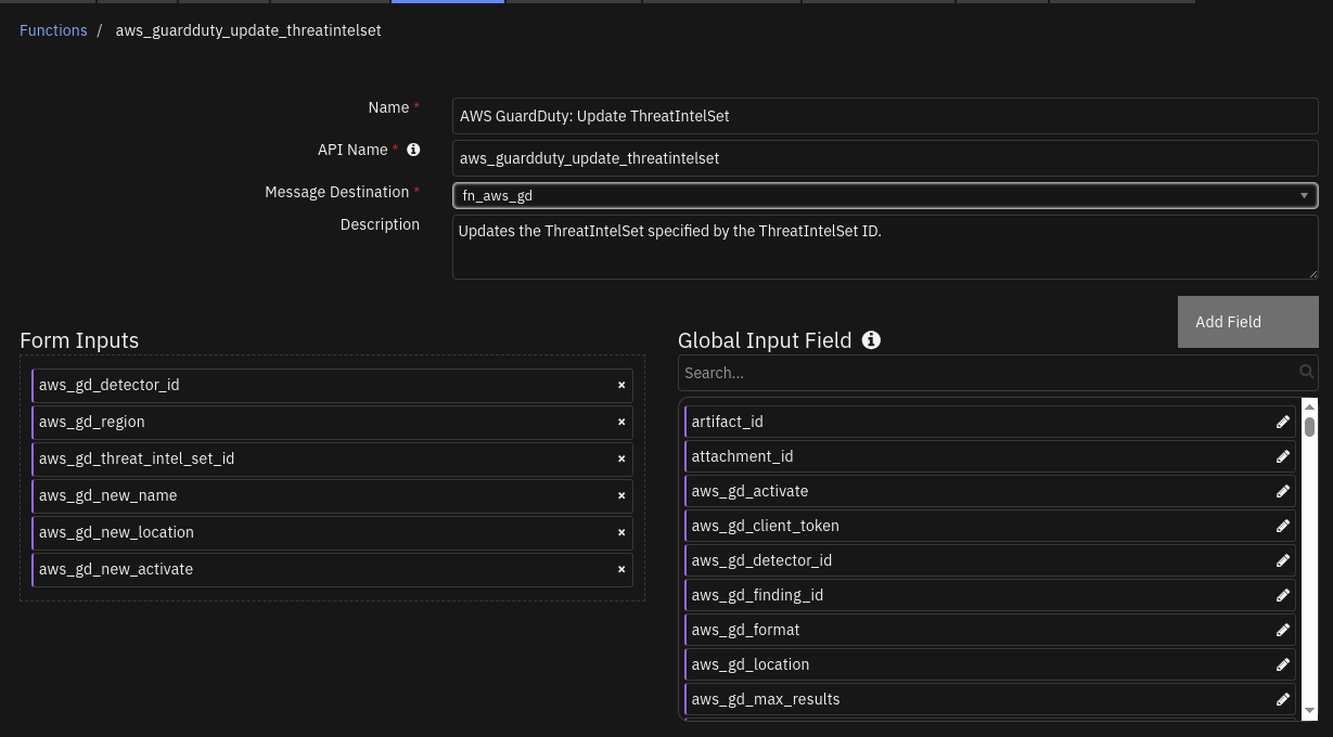 screenshot: fn-aws-guardduty-update-threatintelset 