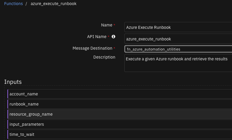 screenshot: fn-azure-execute-runbook 