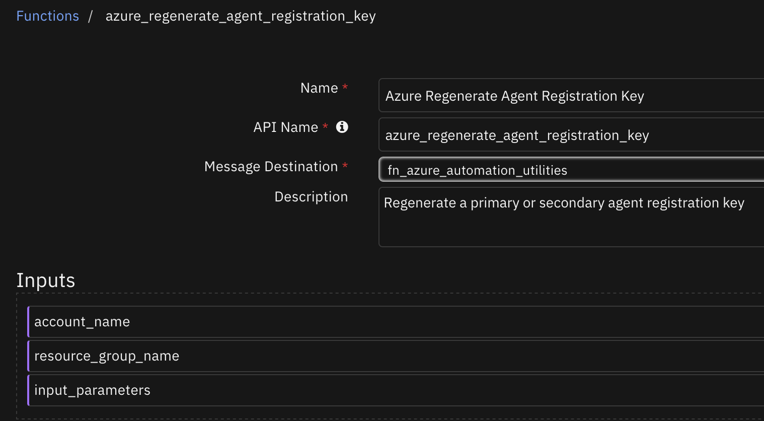 screenshot: fn-azure-regenerate-agent-registration-key 