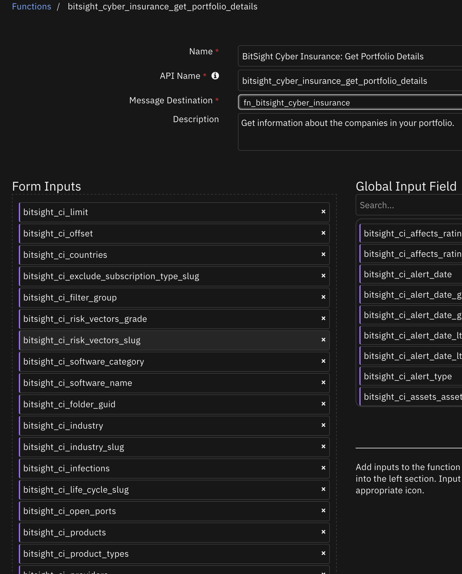 screenshot: fn-bitsight-cyber-insurance-get-portfolio-details 