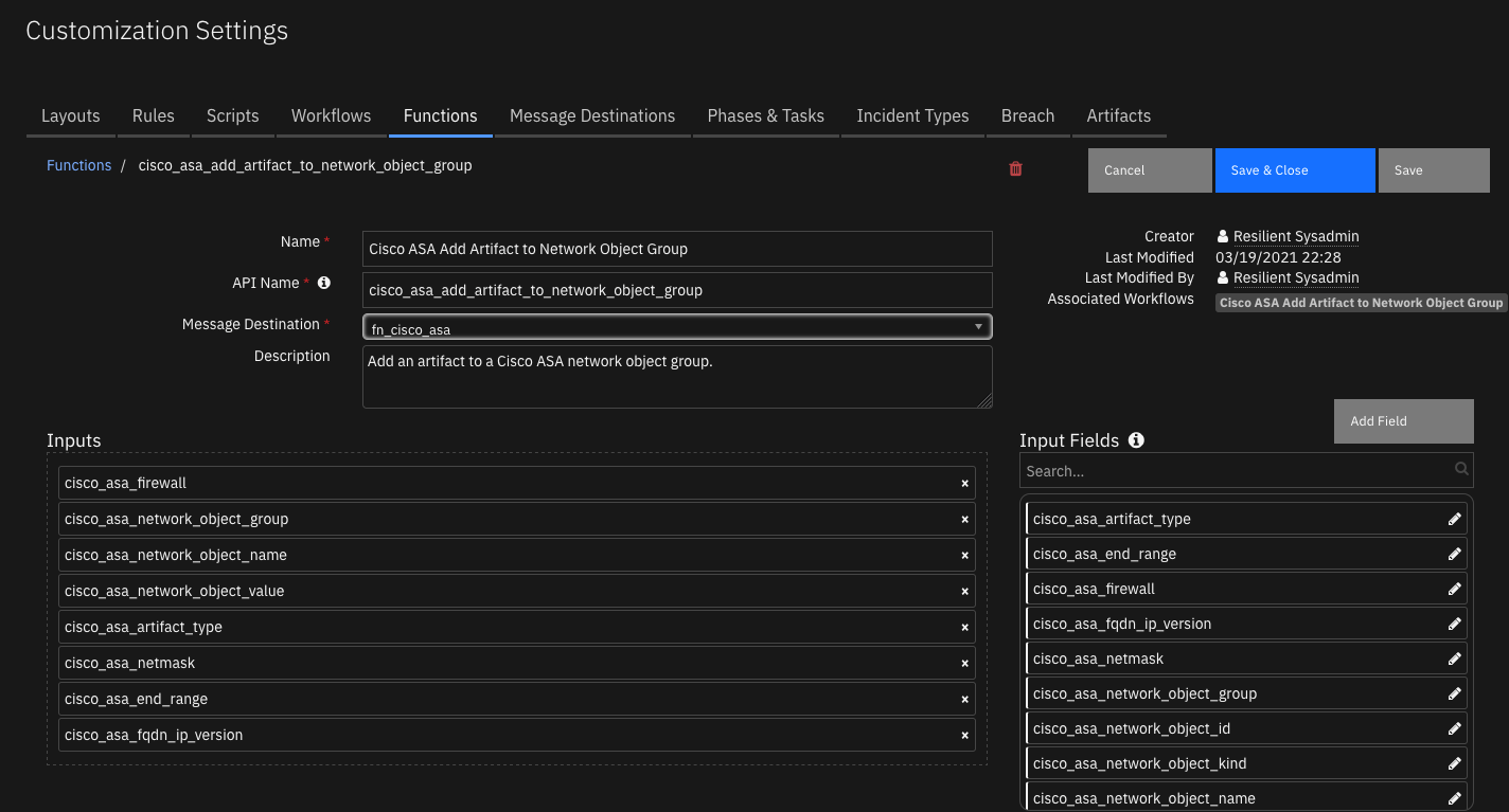 screenshot: fn-cisco-asa-add-artifact-to-network-object-group 