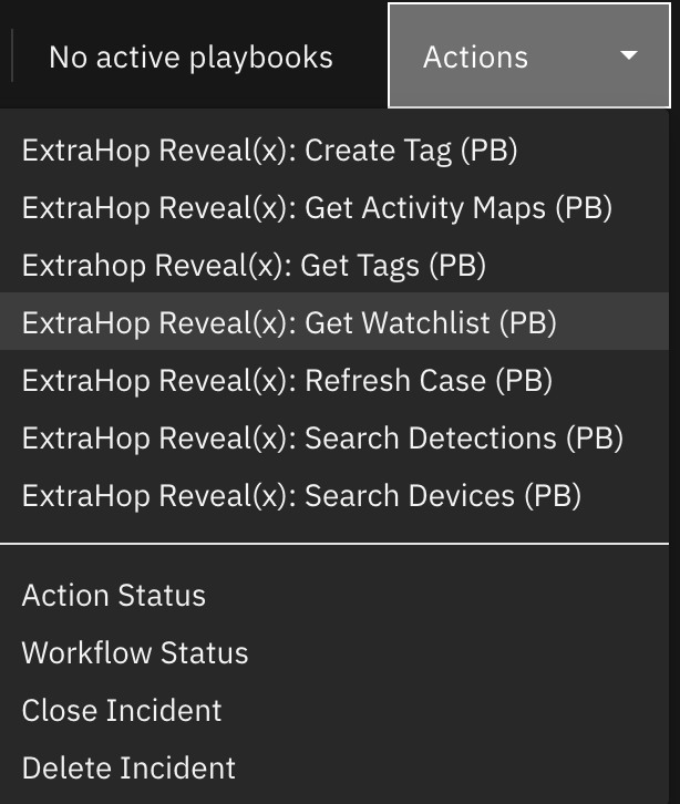 screenshot: fn-extrahop-revealx-get-watchlist-action