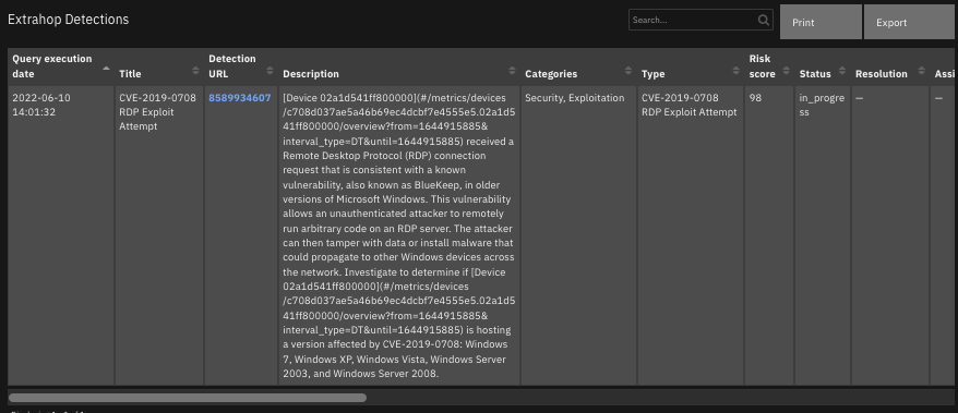 screenshot: fn-extrahop-revealx-search-detections-datatable