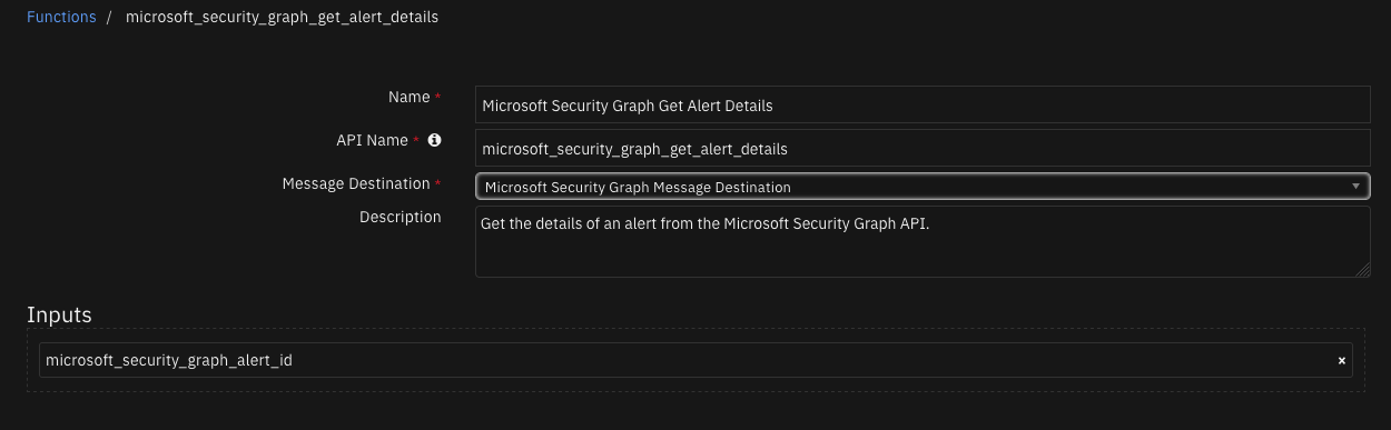 screenshot: fn-microsoft-security-graph-get-alert-details 