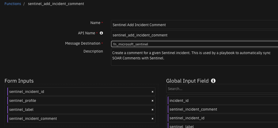 screenshot: fn-sentinel-add-incident-comment 