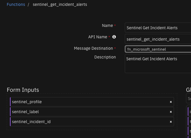 screenshot: fn-sentinel-get-incident-alerts 