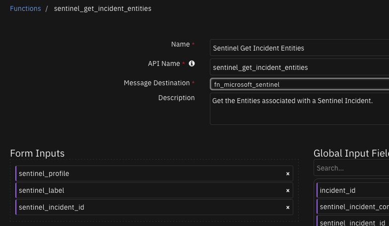 screenshot: fn-sentinel-get-incident-entities 