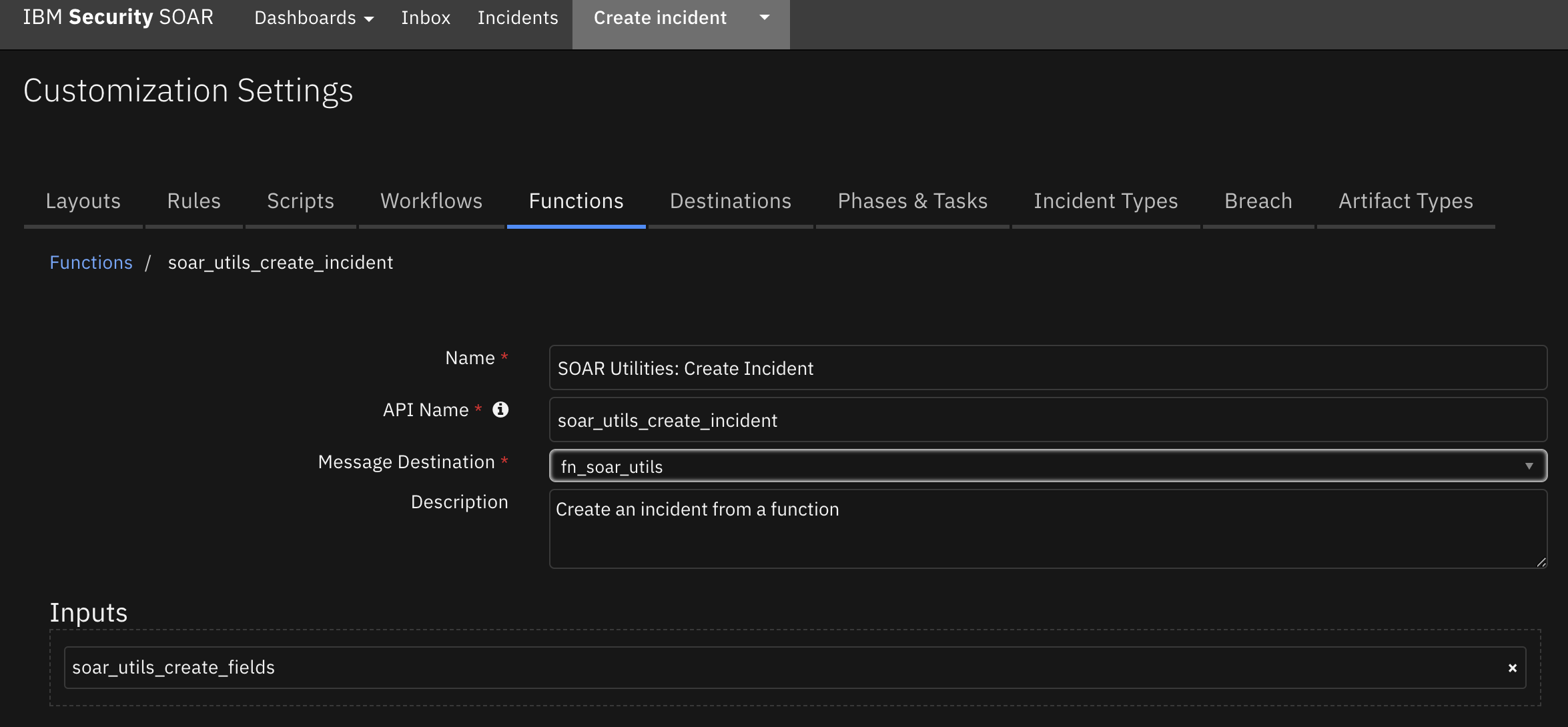 screenshot: fn-soar-utilities-create-incident 