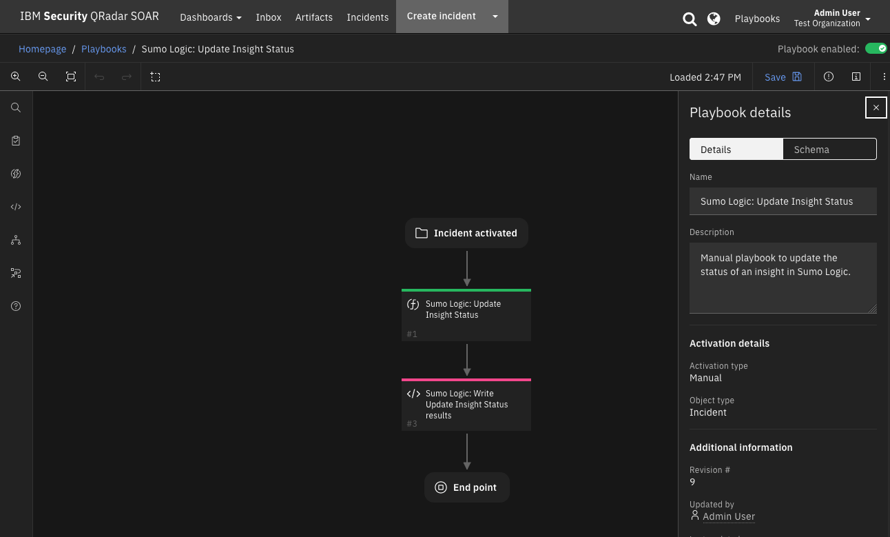 screenshot: fn-sumo-logic-update-insight-status 