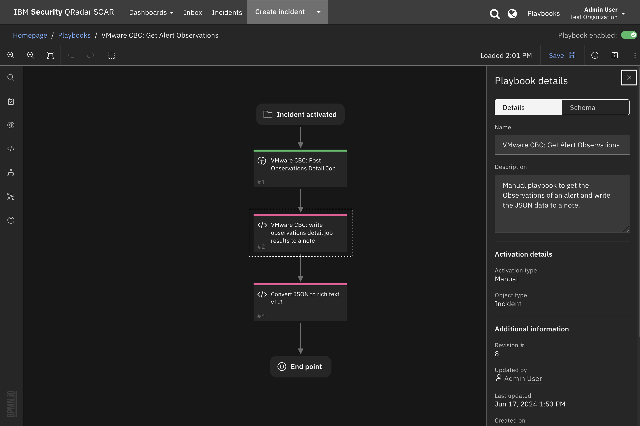 screenshot: fn-vmware-cbc-post-observations-detail-job 