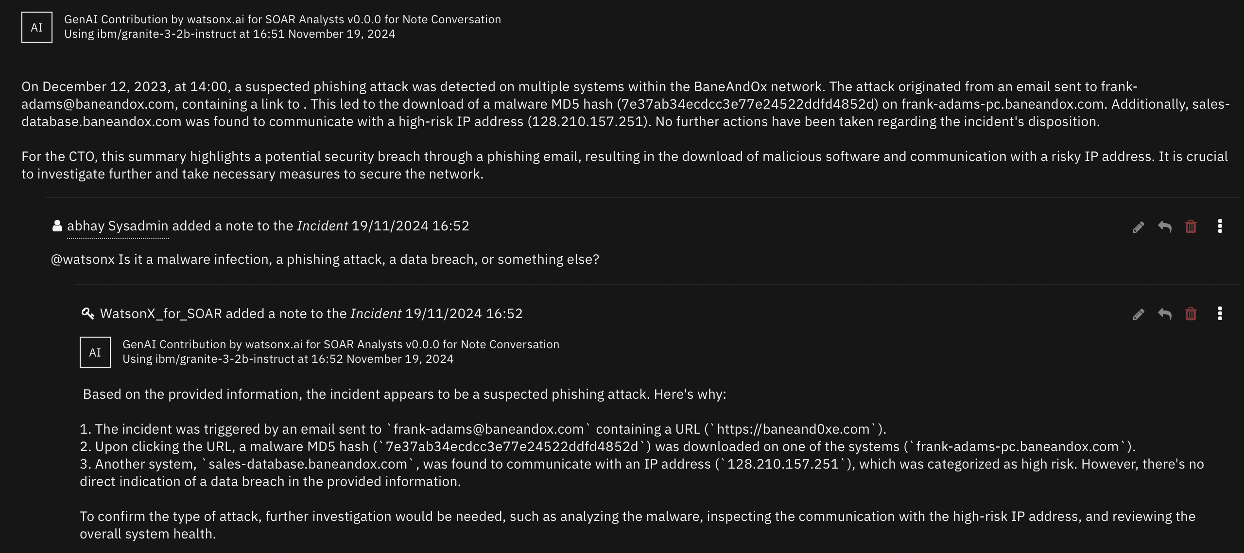 screenshot: fn-watsonx-converse-via-notes 