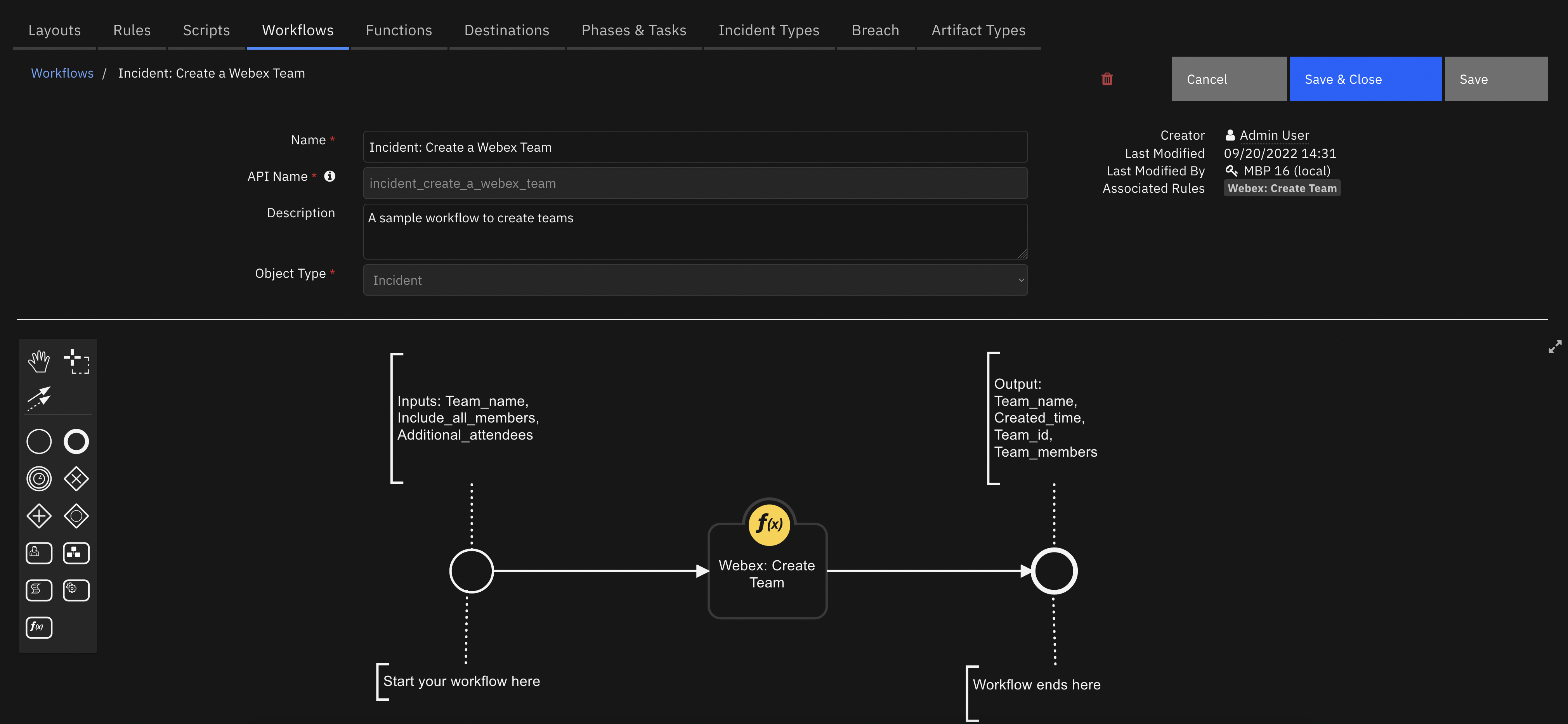 screenshot: workflow-create-webex-team 